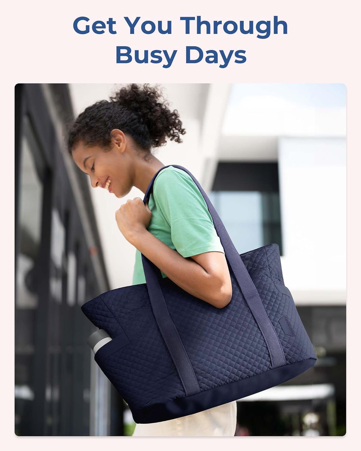 BAGSMART Crush Tote Bag for Women, 20L Puffer Work Tote with Zipper, Travel Essentials Quilted Nurse Hospital Bag