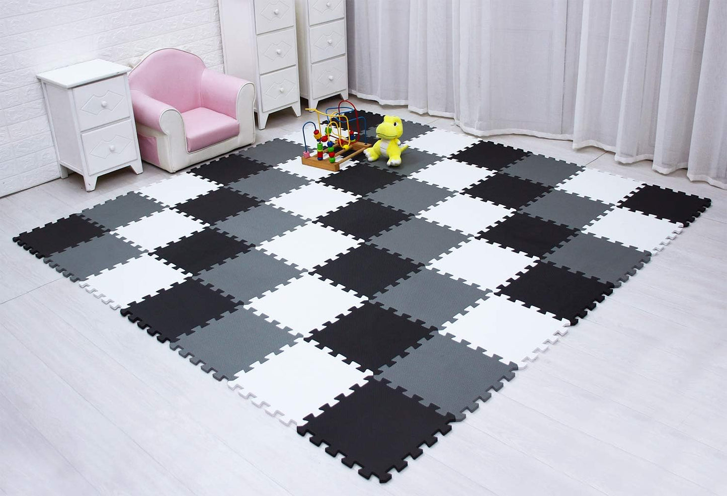 meiqicool Foam Play Mat Thick Soft EVA Interlocking Foam Floor Mats Children Yoga Exercise Multi Jigsaw Puzzle Blocking Board Kids Playmats Play Grey 18 Piece L