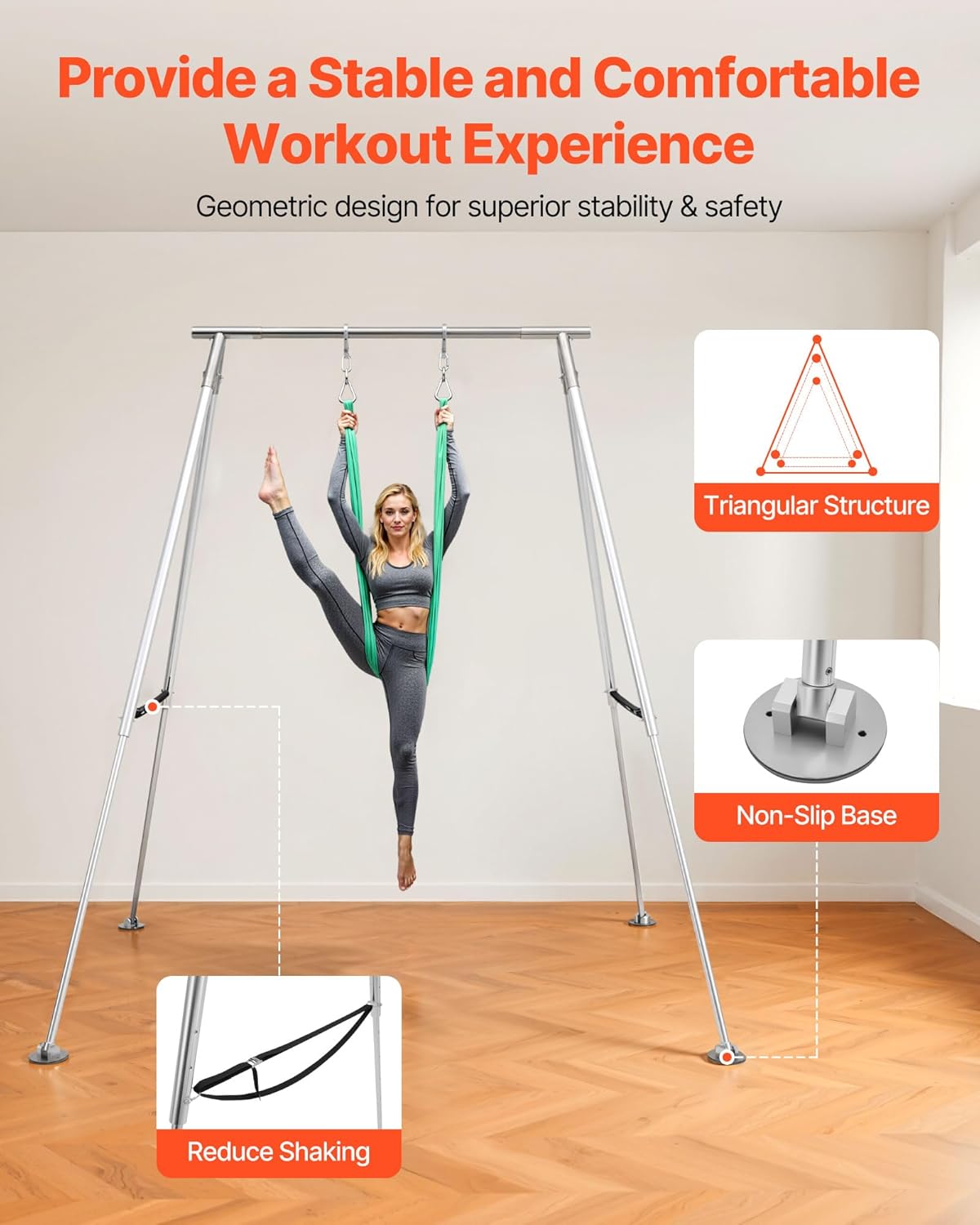VEVOR Yoga Stand Frame, Max 441-551 lbs Load Swing Stand, Triangular Structure Aerial Rig, Aerial Silk Stands with Yoga Hammock, Standard & Height-Adjustable Version