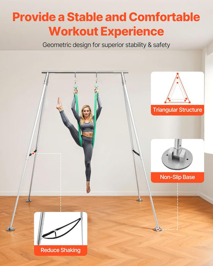 VEVOR Yoga Stand Frame, Max 441-551 lbs Load Swing Stand, Triangular Structure Aerial Rig, Aerial Silk Stands with Yoga Hammock, Standard & Height-Adjustable Version