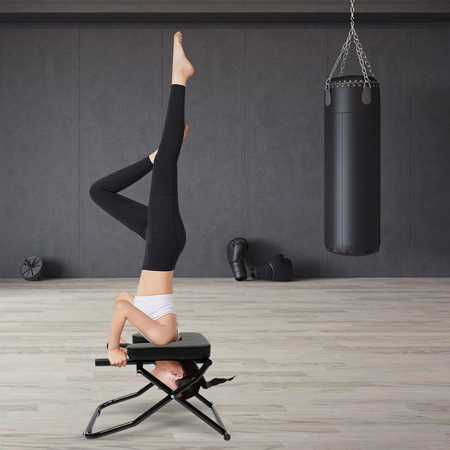 Foldable Yoga Headstand Bench, Yoga Inversion Chair with PU Pads, Relieve Stress & Digestion and Strength Training, Ideal for Home Workout Fitness Gym