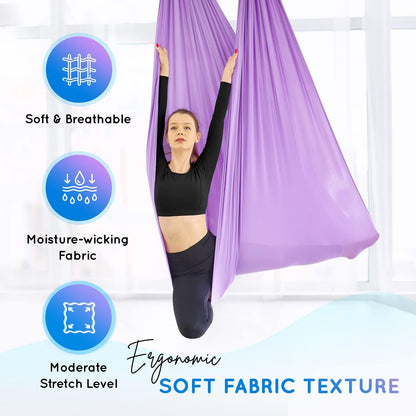 Yes4All Aerial Yoga Hammock 5.5 Yards, 198 Inches Height Aerial Silks, Yoga Trapeze Increasing Strength, Flexibility and Balance