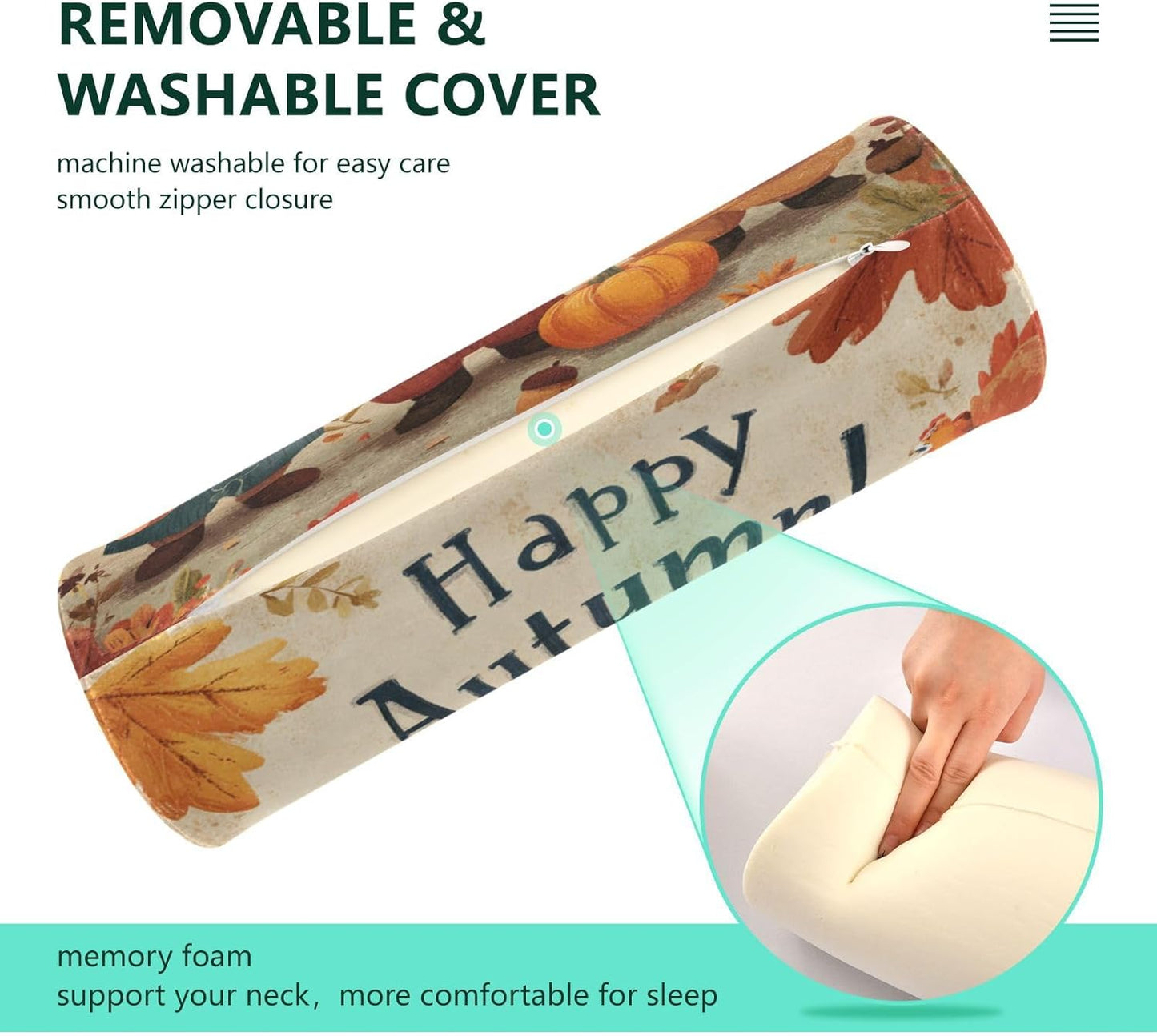 c Neck Roll Pillow Bolster Round Health Memory Foam Long Cervical Cylinder Pillows with Removable Washable Cover for Body Bed Legs Back Yoga - Colors B