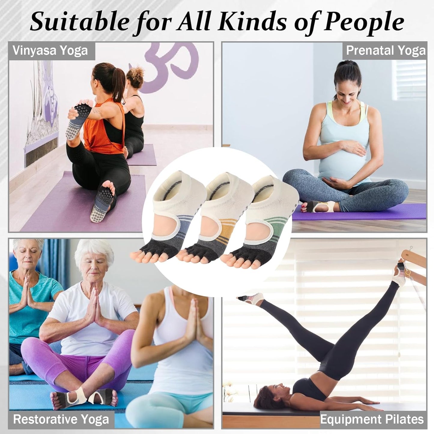 Pilates Socks with Grips for Women,Yoga Socks, Non-Slip Yoga Sock with Toe Separators, Pilates Non Slip Sock