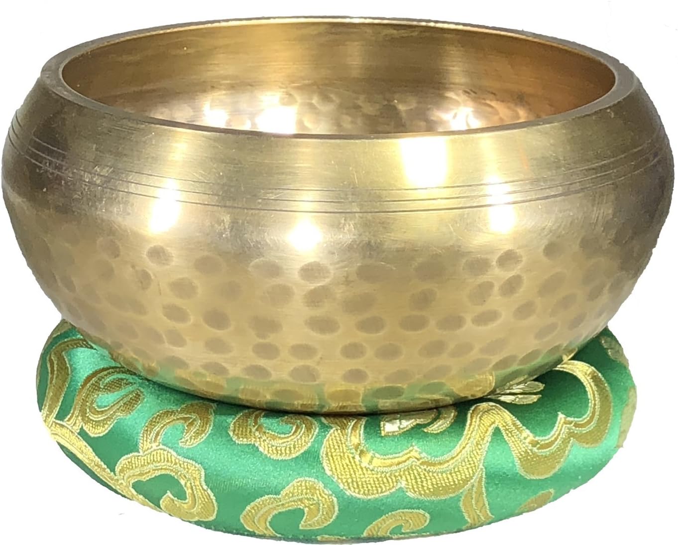 SATNAM 5" Gold Tibetan Meditation Yoga Singing Bowl Set ~Live Fully Now ~ Tuned to B ~ Hand Hammered Antique healing bowl design ~Wood Striker ~ Himalayan bowl for Meditation, hand yoga, and Chakra