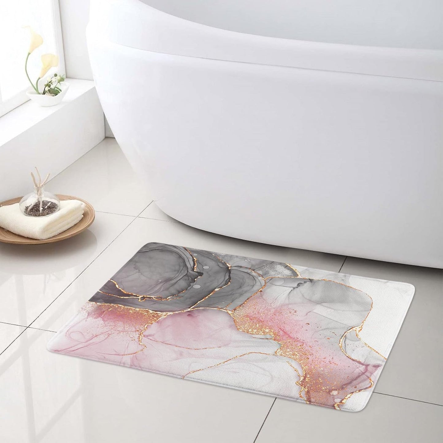 HVEST Zen Blue Floral Bathroom Rugs Zen Stone Water Lily and Butterfly on Lake Bath Mats for Bathroom Modern Yoga Spa Bathtub Mat Non Slip Floor Mat Bathroom Decor Accessories,31W X 20L inches