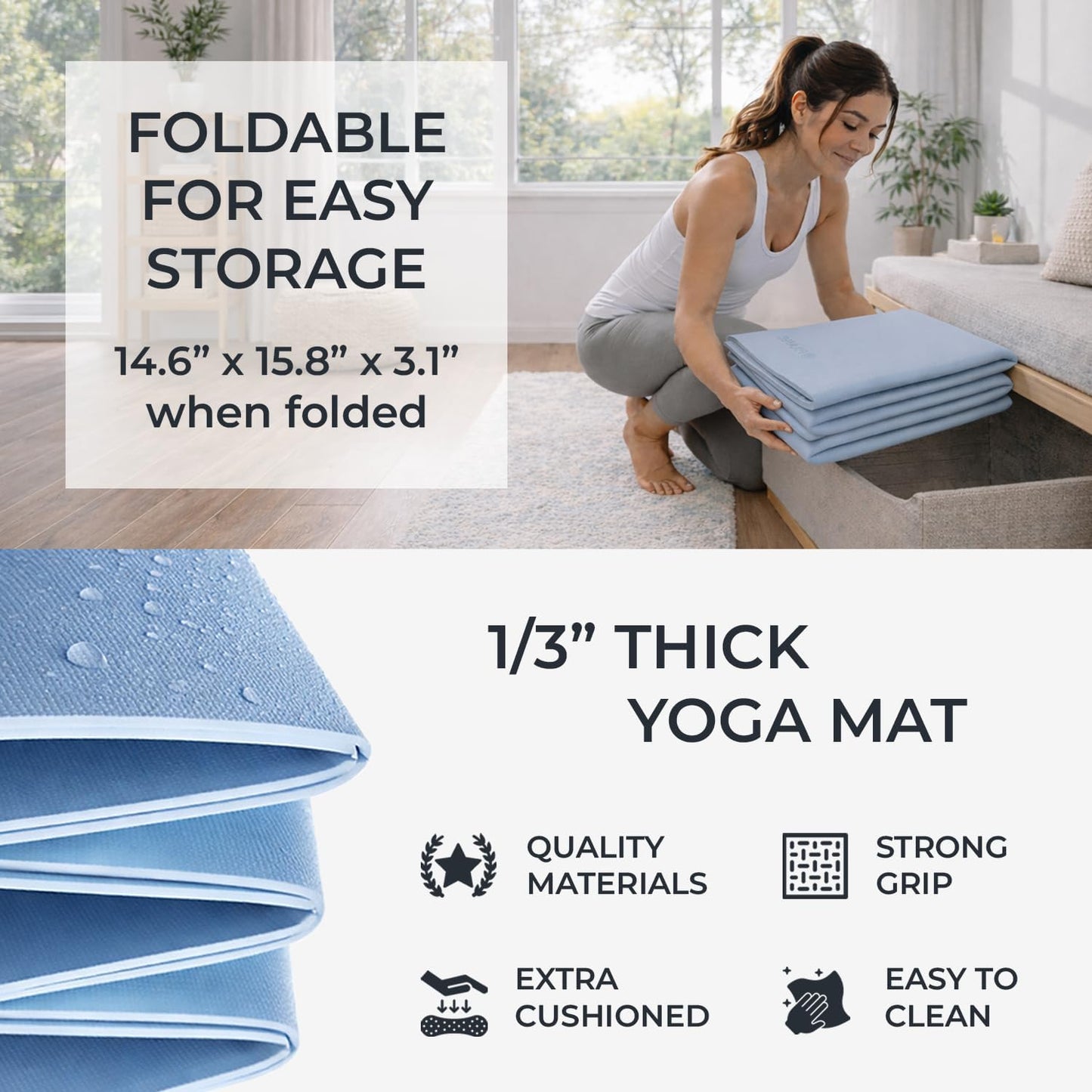 Foldable PILATES MAT with 3 Resistance Bands Set, Pilates Ball & Yoga Ball — 6-Piece Pilates Kit, Extra Thick Workout Mat, Air Pump Included. At Home Workout Equipment for Women and Men