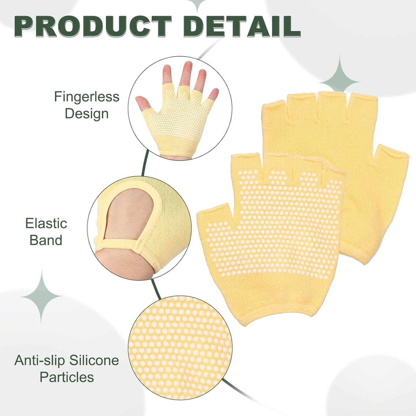 Yoga Gloves, Non Slip Fingerless Pilates Gloves Breathable Exercise Workout Mittens