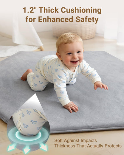 Large Thick Baby Play Mat for Floor,Padded Foam 59x79 Playpen Mat,Soft Support&Plush Feel Nursery Kids Rug,Non Slip for Toddler,Infants,Kids Playroom,Yoga,Baby Crawling,Tummy Time (Light Grey)