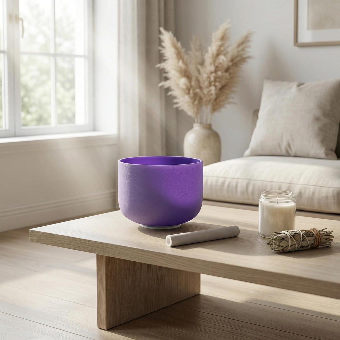 ALIOTH 7" B Note Crystal Singing Bowl Crown Chakra with Suede Mallet for Meditation, Yoga, Chakra Healing & Sound Therapy