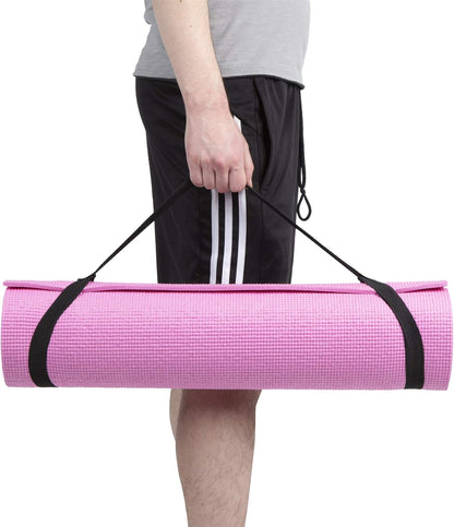 Mind Reader All Purpose Extra Thick Yoga Mat Fitness & Exercise Mats with Carrying Strap, High Density Anti-Tear, Red