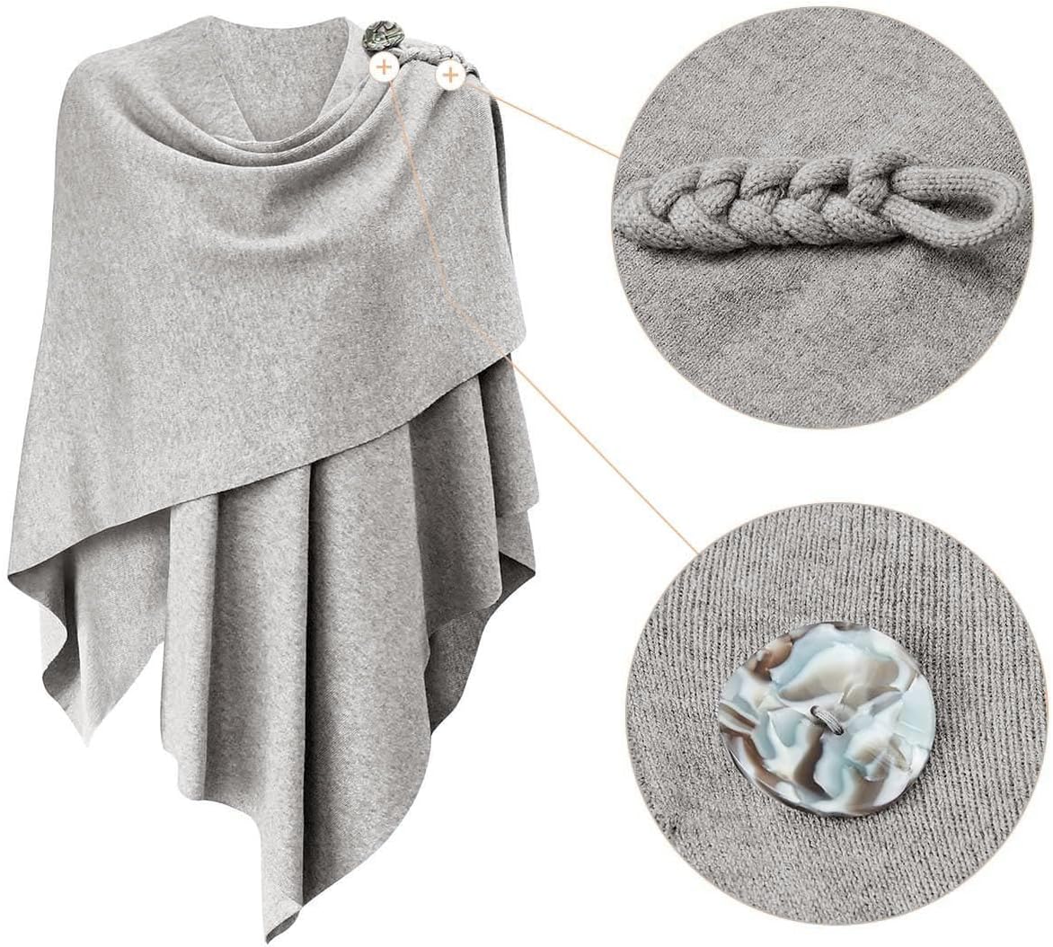 PULI Womens Large Cross Front Poncho Sweater Wrap Topper Knitted Elegant Shawls Cape for Fall Winter