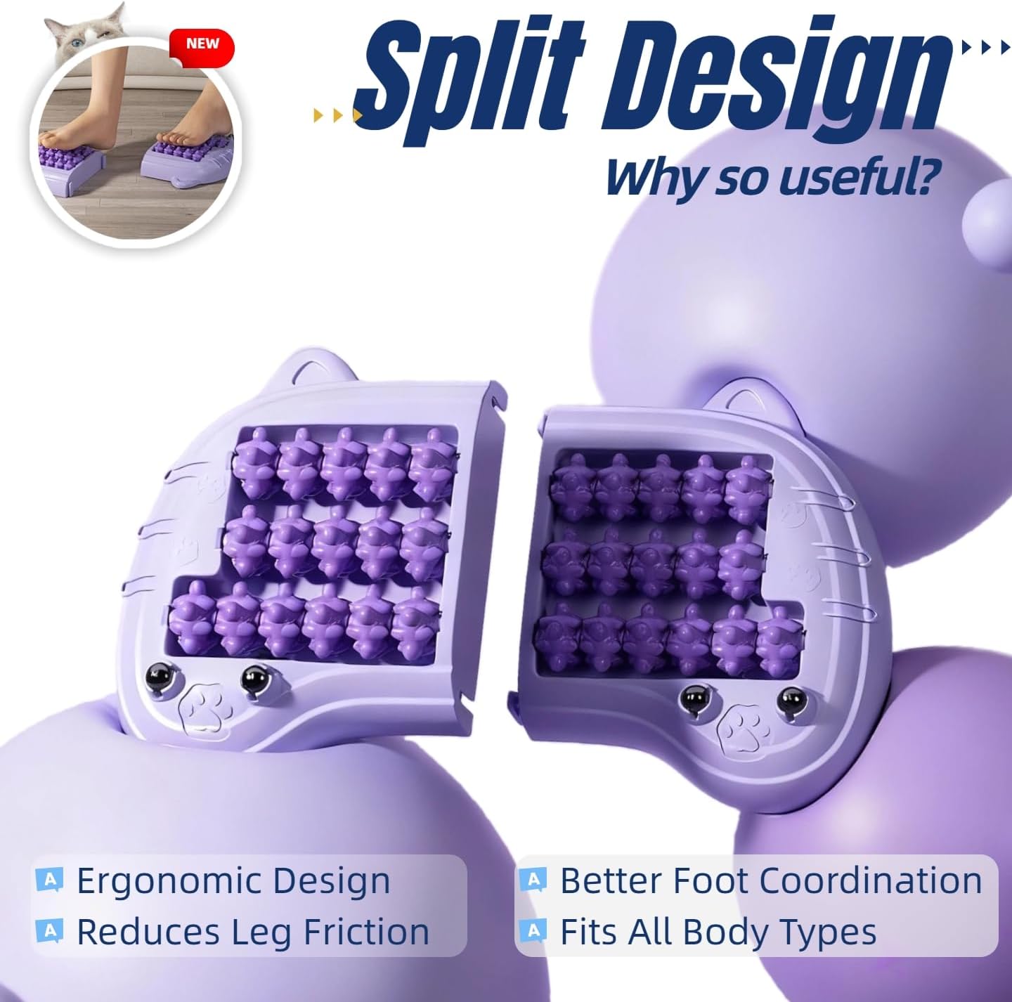 Foot Roller Massager for Plantar Fasciitis Relief, Large Size, Eases Foot Pain & Cold Feet, Enhances Circulation, Portable, Split into Two, Full-Body Washable, Purple