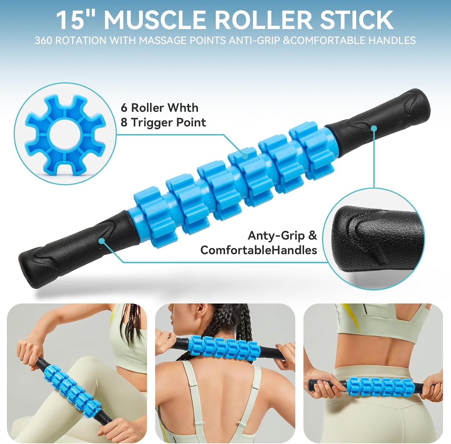 Krightlink 5-in-1 Foam Roller Set - Deep Tissue Muscle Recovery Kit with High Density Exercise Roller, Massage Ball, Resistance Band & Carry Bag for Physical Therapy & Pain Relief (Black)