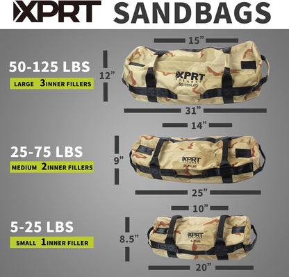 XPRT Fitness Workout Sandbag for Heavy Duty Workout Cross Training 7 Multi-positional Handles - Color Army Green/Black/Camo
