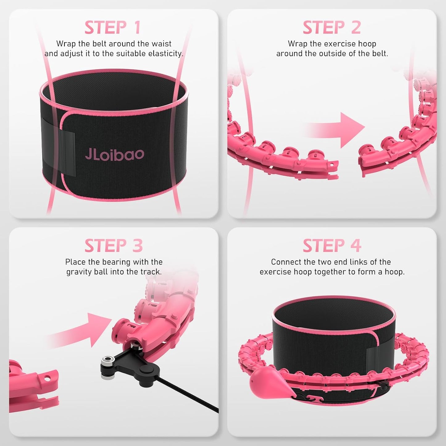 JLoibao Weighted Hula Circle for Adults Weight Loss, Infinity Fitness Hoop Plus Size 51 Inch with Sweat Belt, Include 27 Detachable Links and Waist Trainer for Women