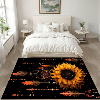 You are My Sunshine Sunflower Area Rug 6x8ft Beautiful Bee Butterfly Rug Indoor Low Pile Non-Shedding Carpet for Contemporary Retro Living Room Bedroom Yoga Mat Washable Non-Slip Rugs