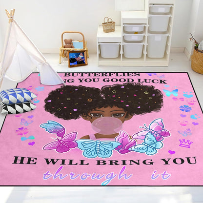Black Girl Area Rug for Bedroom African Black Girls Floor Rugs for Living Room Playroom Cartoon Art Home Decor Soft Yoga Mats for Women Afro Purple 47" x 31" (2.7 x 3 Feet)