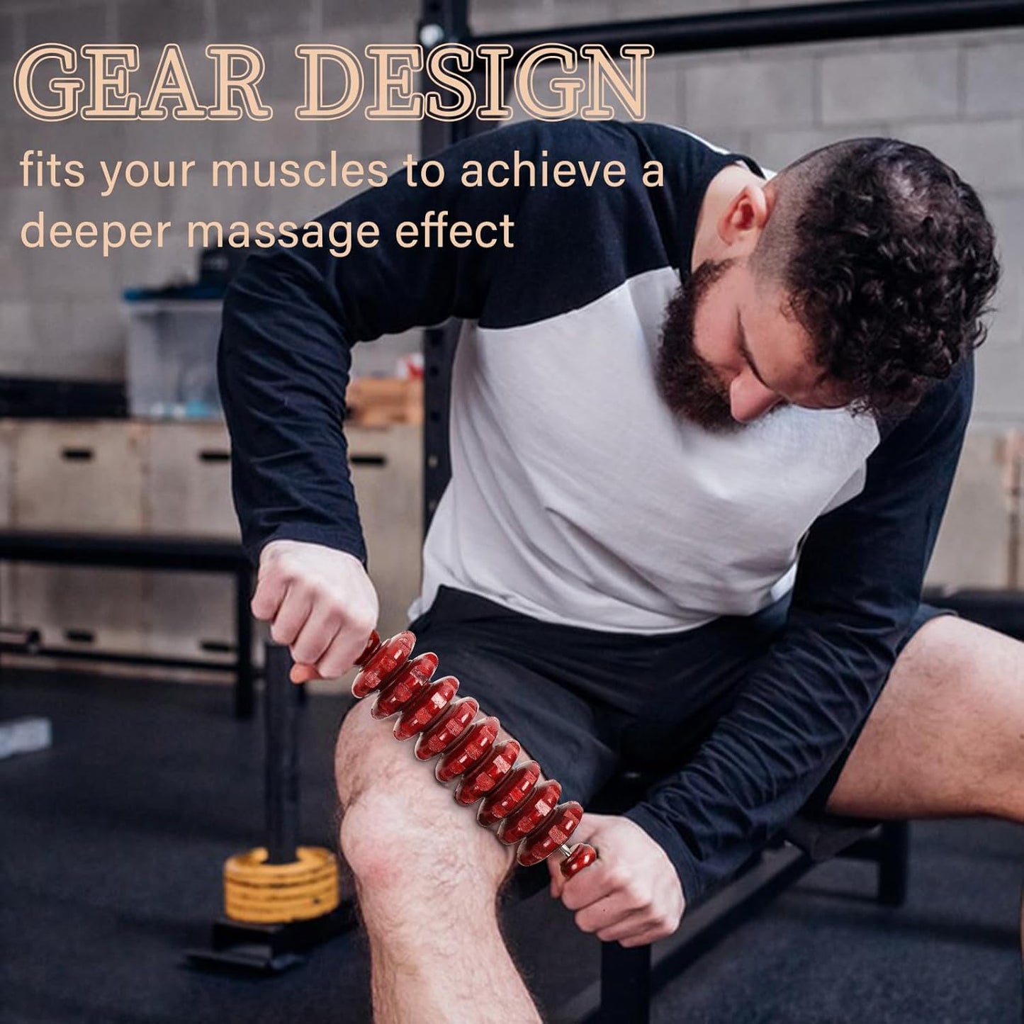 Liitrton Manual Wooden Fascia Massage Roller Trigger Points for Release Cellulite Sore Muscle Blasting (Straight-9-Wheel)