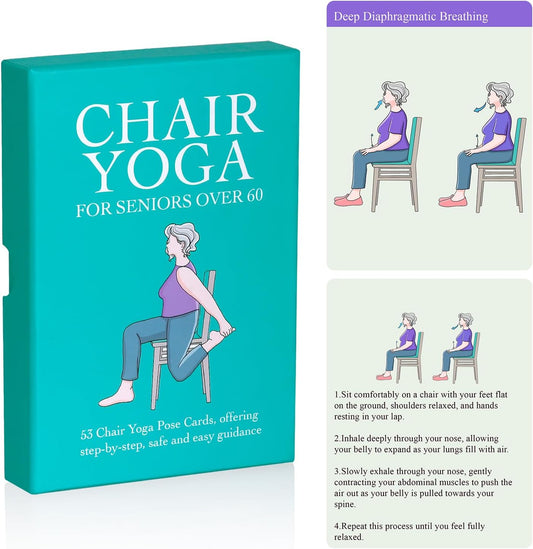 Oversized Chair Yoga Cards for Seniors – 53 Step-by-Step Poses, Large Print Exercise Cards for Elderly, Ideal Get Well Gift for Grandma & Grandpa