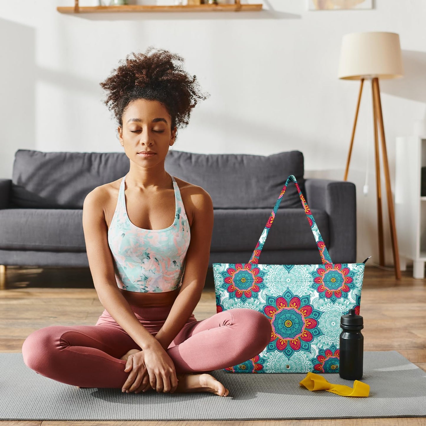 Yoga Bag for Women, Large Canvas Yoga Mat Tote Bag with Yoga Mat Carrier - Large Mat Pocket Fitness Tote for Pilates, Gym, Travel, Office & Beach