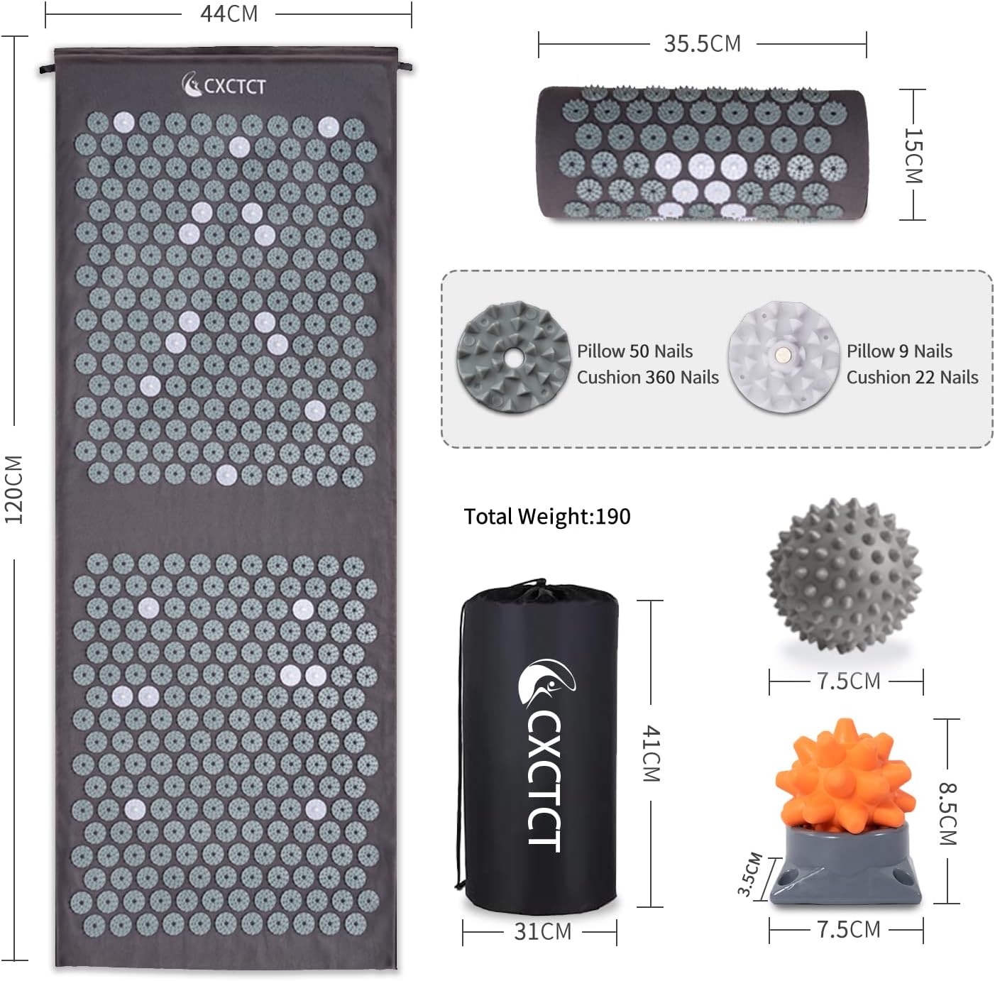 Extra Long Yoga Acupressure Mat Set,Massage Acupuncture Mat Large,Magnetic Mat Acupressure Body mat and Pillow for Neck Back Pain Relief(Gold)