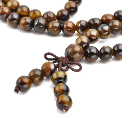 Jovivi Tibetan 6mm 8mm 108 Natural Tiger Eye Gemstone Beads Prayer Mala Bracelet Necklace