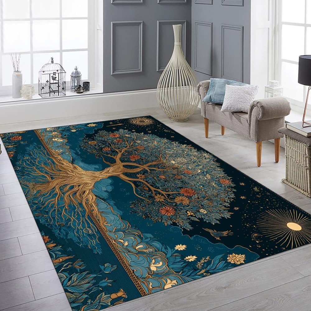 Tree of Life Area Rug – Bohemian Mandala Carpet for Living Room, Bedroom, Meditation Space, Yoga, Spiritual Home Décor – Large Soft Floor Mat for Indoor Decoration (TOL08)