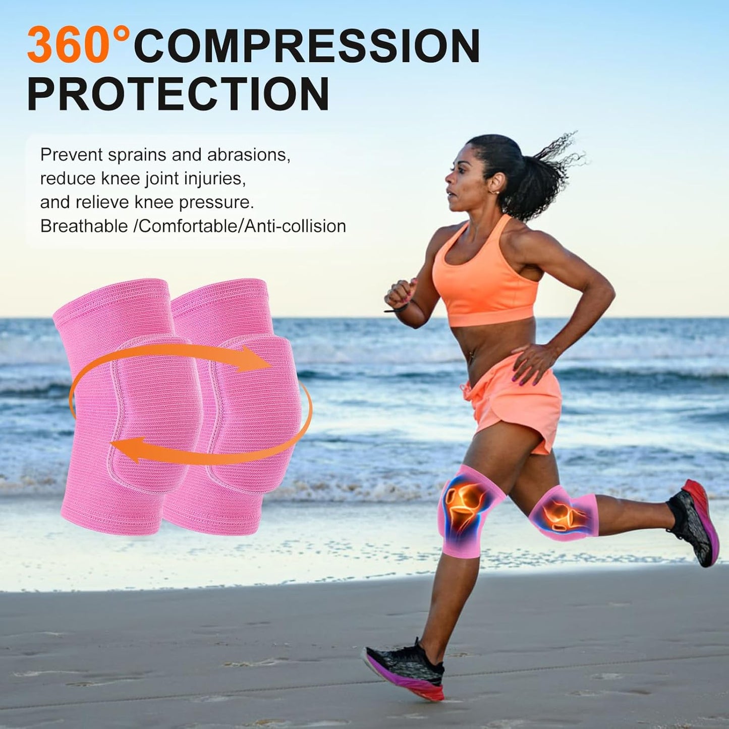HISFFOG Volleyball Knee Pads for Women, Men, Youth, Girls, Kids, Knee brace for Volleyball Basketball Football Dance Yoga Tennis Running Cycling Workout Climbing Wrestling