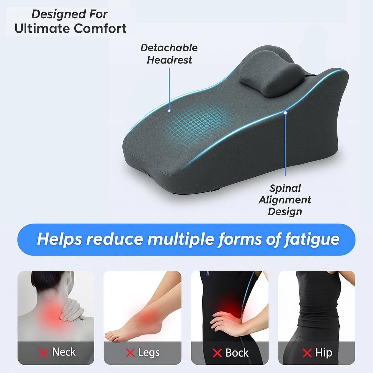 Back Wedge Pillow for Sofa — Reading Wedge Pillow, Lumbar Support Pillow for Couch, Reading, Gentle Support for Yoga, Relaxing & Nighttime Rest | Acid Reflux & Back Discomfort (Light Gray)