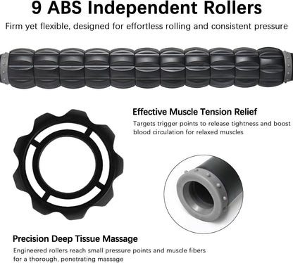 Muscle Roller Massage Roller Stick- Deep Tissue Fascia Blaster for Myofascial Pain Relief, Lymphatic Drainage & Body Sculpting, Handheld Physical Therapy & Recovery Tool (Gray black-18 inch)