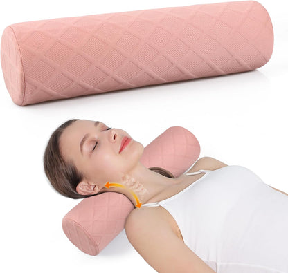 Cozyhealth Cervical Roll Pillow, Medium Soft Memory Foam Neck Round Pillow Cylinder Bolster Pillow for Sleeping, Round Neck Support for Bed, Legs, Back and Yoga (White, Large - 4.7" H)