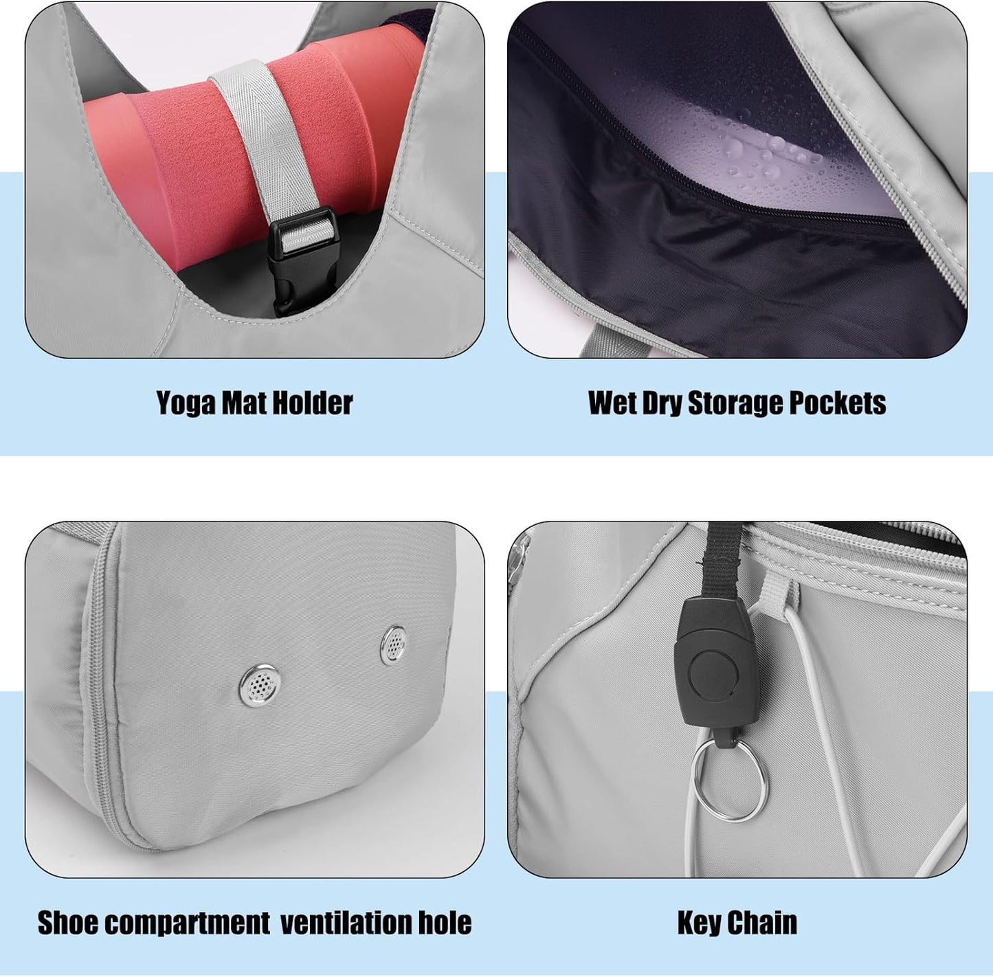 Forestfish Gym Bag For Women With Yoga Mat Holder & Shoe Compartment & Wet Dry Storage Pocket & Adjustable Strap