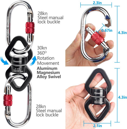 Aerial Silks Hardware Kit 30 KN Swing Swivel Aerial Yoga Hammock Rigging Aluminum Swivel Aerial Hoop Lyra Rotational Device Hanging Accessory
