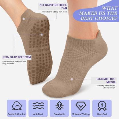 yeuG Pilates Socks for Women Non Slip Grip Socks for Yoga, Barre, Hospital, Barefoot Grippy Yoga Sock Womens Gifts 4 Pairs
