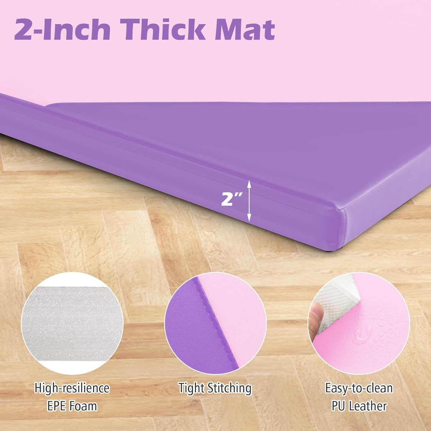 Giantex 4'x10'x 2" Gymnastics Mat, 4-Panel Folding Aerobics Exercise Mat w/Hook & Loop Fastener, Carrying Handle, Portable Tumbling Mat for Stretching Yoga Cheerleading Martial Arts