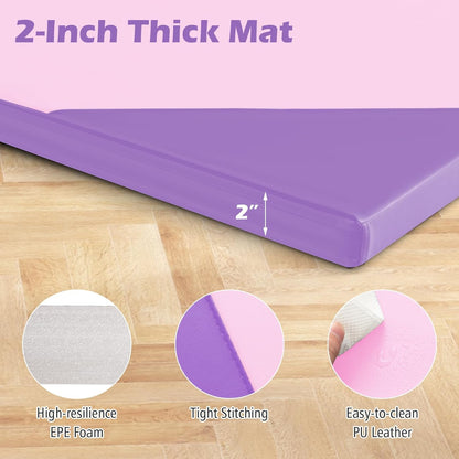 Giantex 4'x10'x 2" Gymnastics Mat, 4-Panel Folding Aerobics Exercise Mat w/Hook & Loop Fastener, Carrying Handle, Portable Tumbling Mat for Stretching Yoga Cheerleading Martial Arts