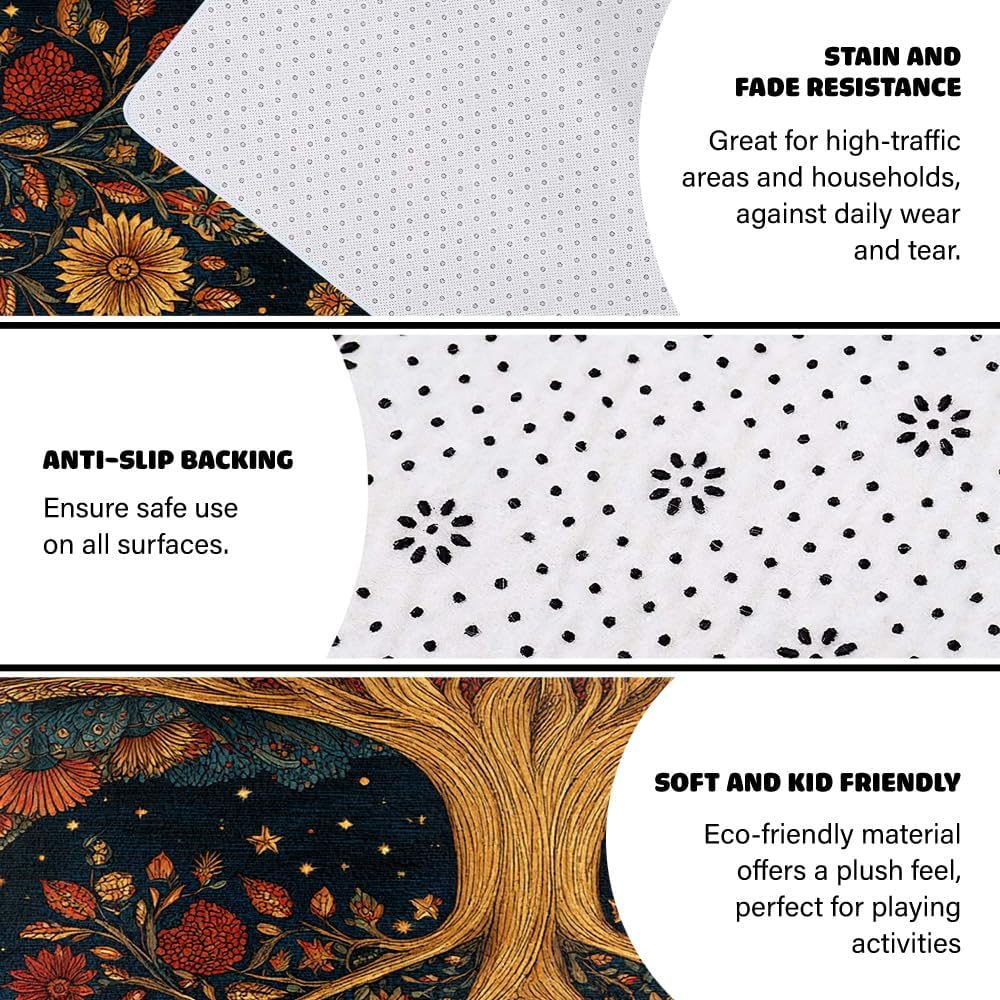 Tree of Life Area Rug – Bohemian Mandala Carpet for Living Room, Bedroom, Meditation Space, Yoga, Spiritual Home Décor – Large Soft Floor Mat for Indoor Decoration (TOL08)