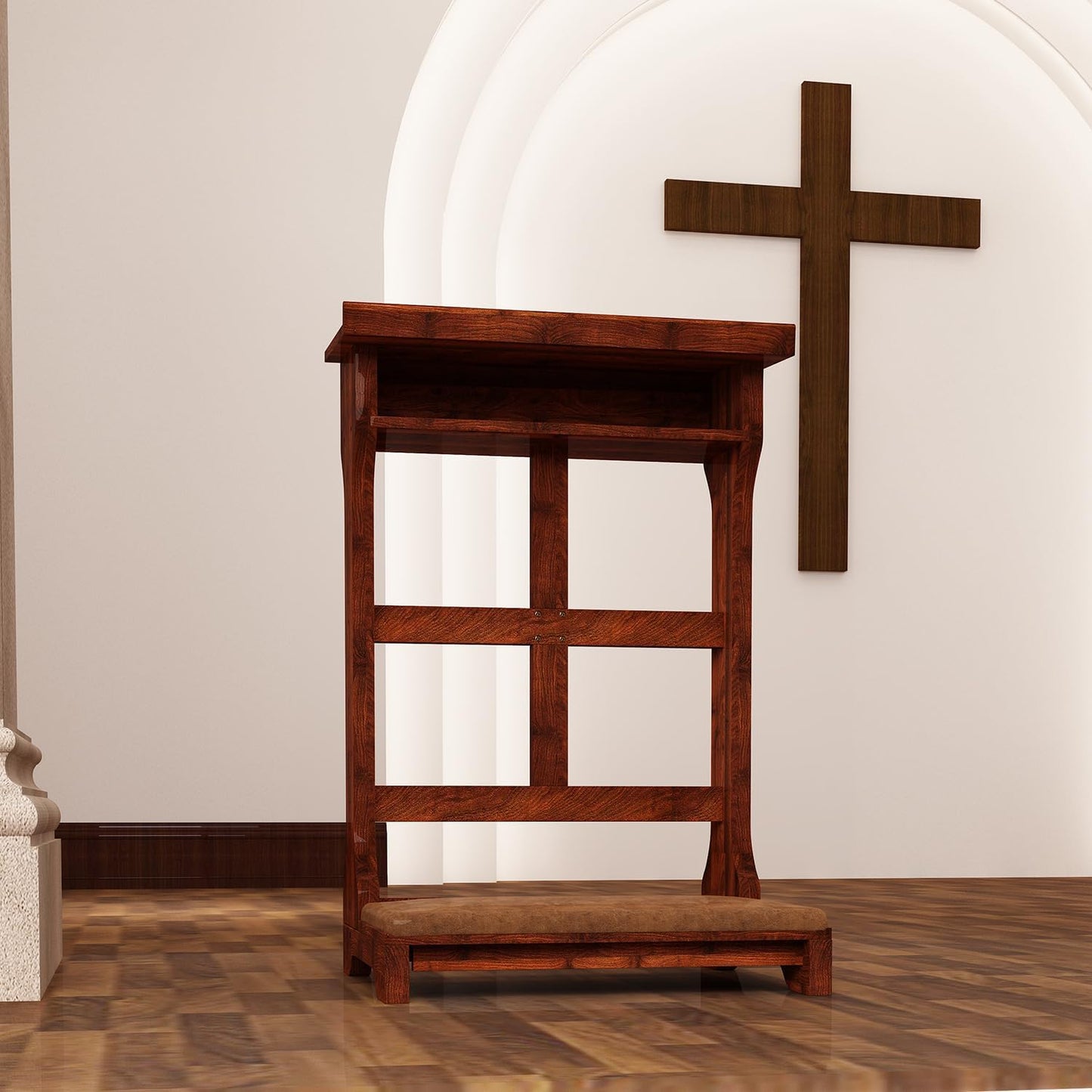 AECOJOY Prayer Kneeler Bench with Soft Cushion & Storage Shelf, Comfortable Wooden Kneeling Meditation Seiza Prayer Stool for Praying at Home or Church