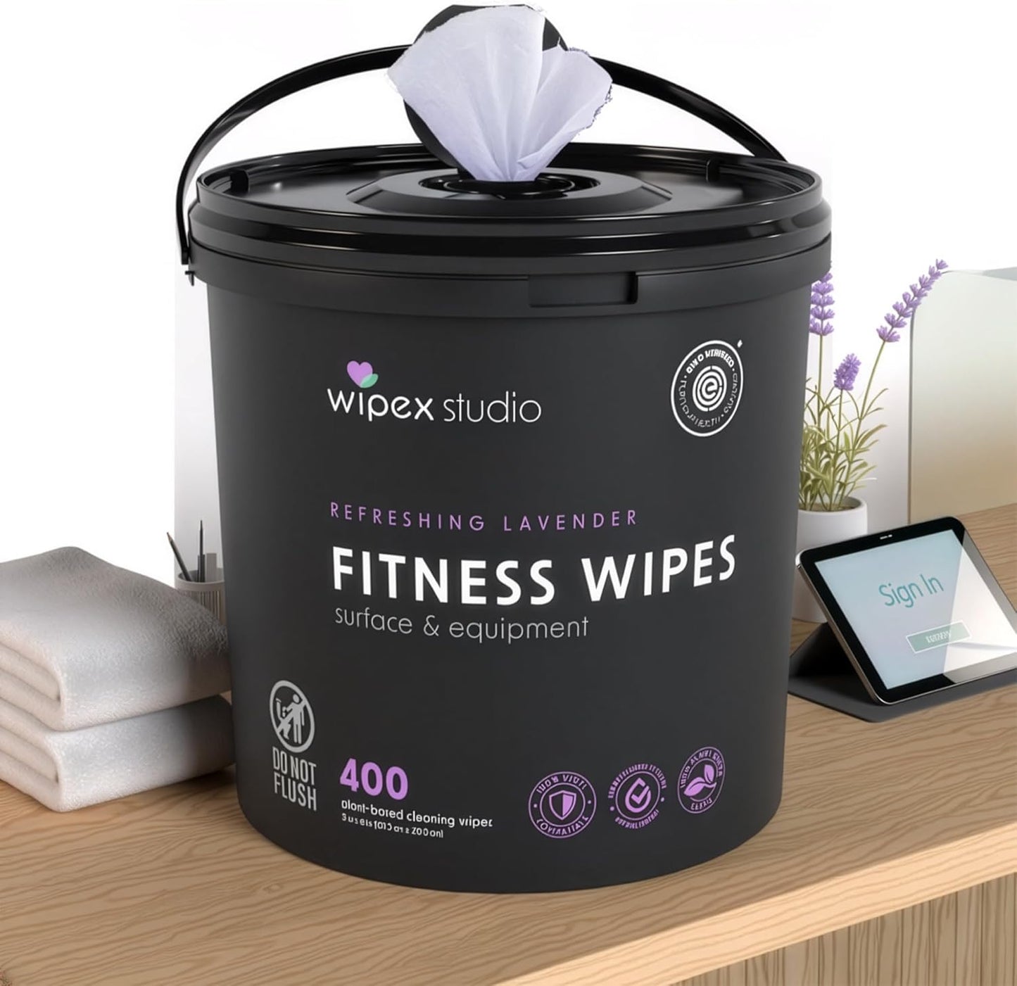 Wipex Yoga Mat Cleaner Wipes, EWG Verified, 400 Ct Plant-Based Lemongrass, Eucalyptus & Vinegar Wipes for Gym & Fitness Equipment & All Purpose Gym Cleaning - Safe for Peloton Bikes & Treadmills