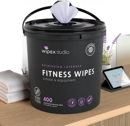 Wipex Yoga Mat Cleaner Wipes, EWG Verified, 400 Ct Plant-Based Lemongrass, Eucalyptus & Vinegar Wipes for Gym & Fitness Equipment & All Purpose Gym Cleaning - Safe for Peloton Bikes & Treadmills