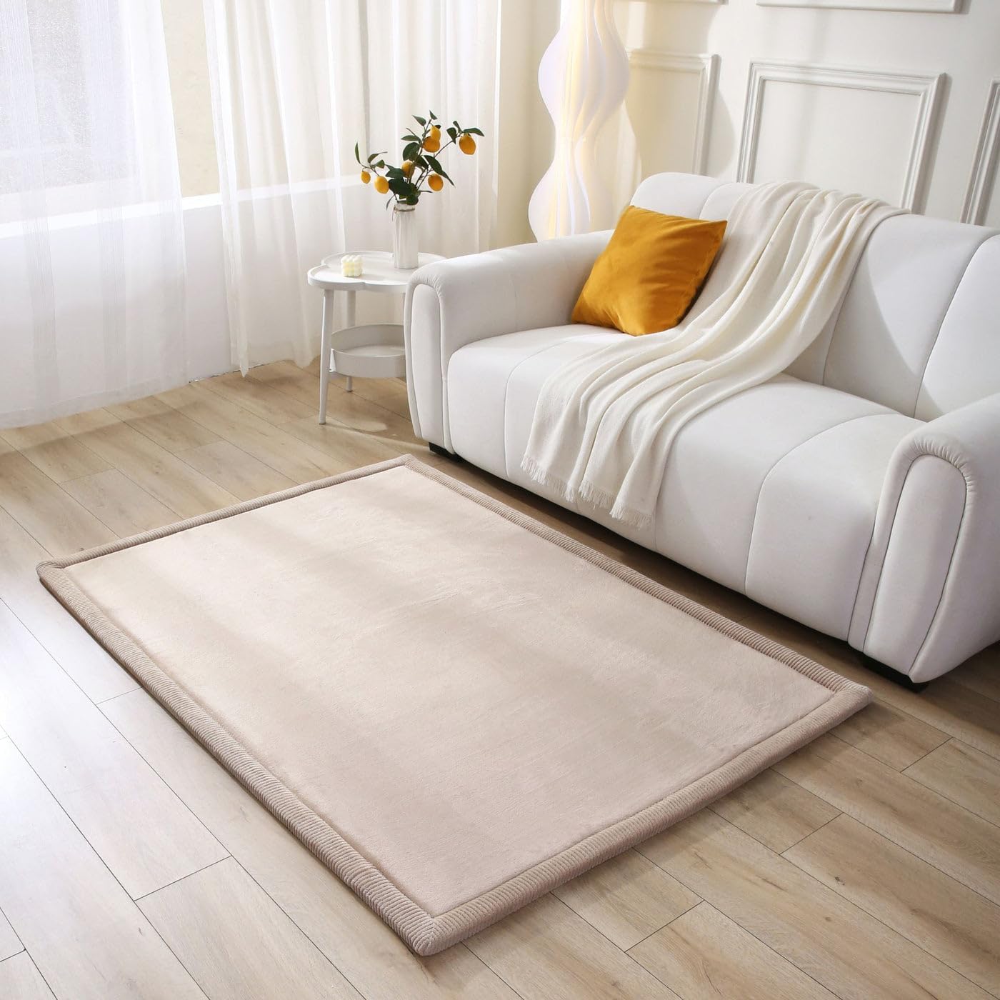 Hakuna Matte CloudSoft Mat for Floor 60" x 80" Beige – Coral Velvet Memory Foam Rug – Non-Slip, Water-Resistant