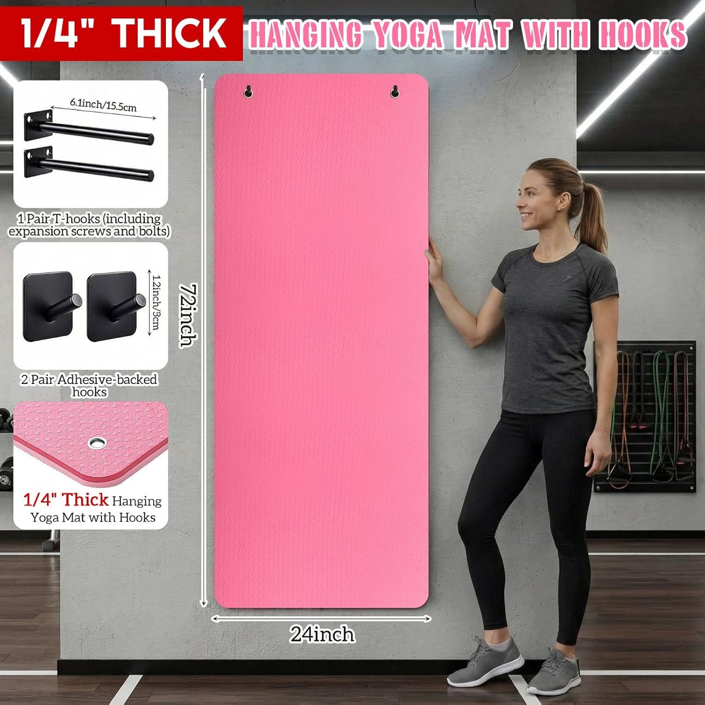 Briwooody Hanging Yoga Mat, Exercise Mat Non Slip Thick for Women and Men, Tear-resistant Fitness Pad with Reinforced Holes for Home Gym, Yoga, Pilates,stretching