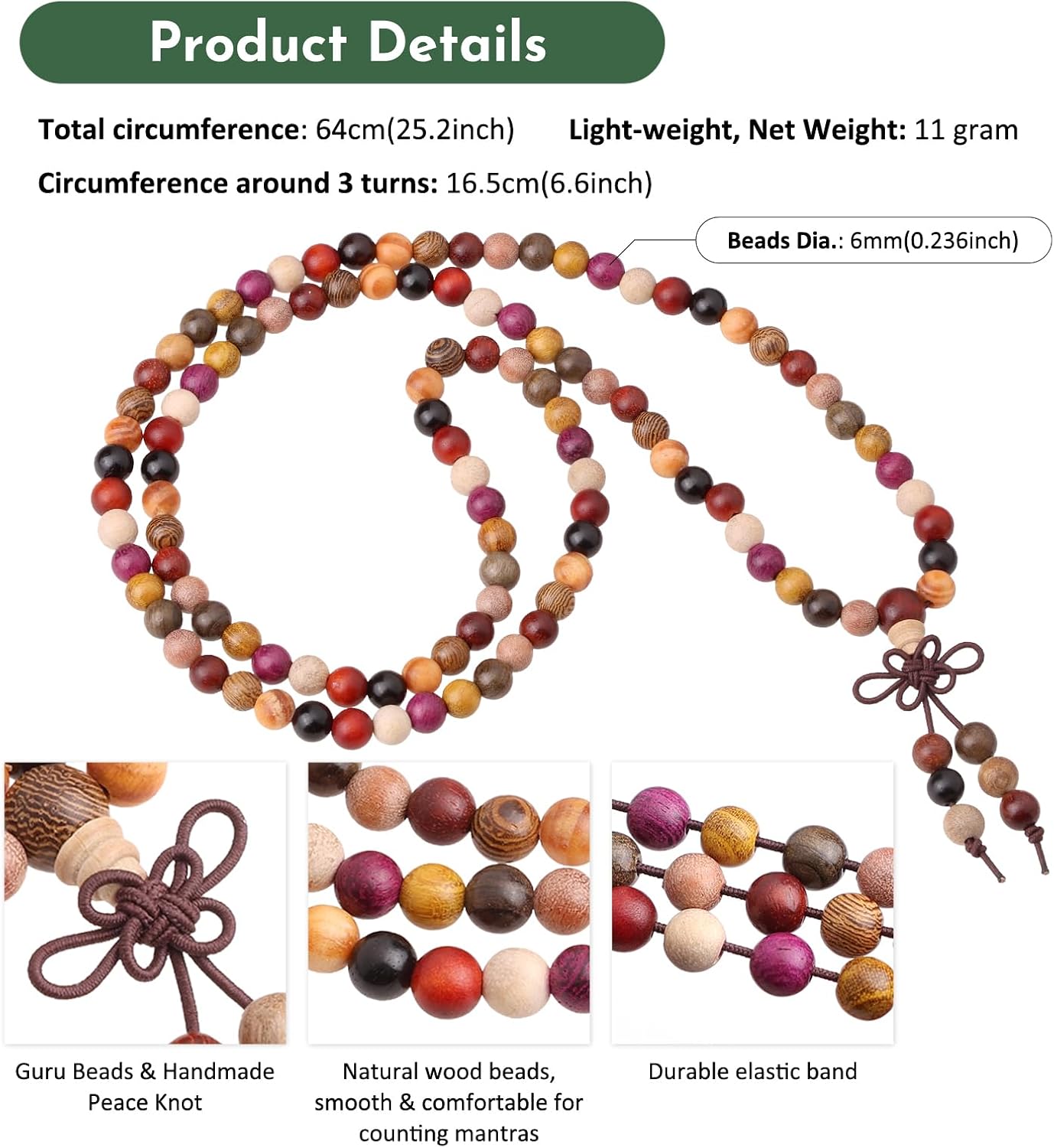 SUNYIK 6mm 108 Tibetan Buddhist Mala Bracelet Natural Beaded Prayer Bead for Women Men
