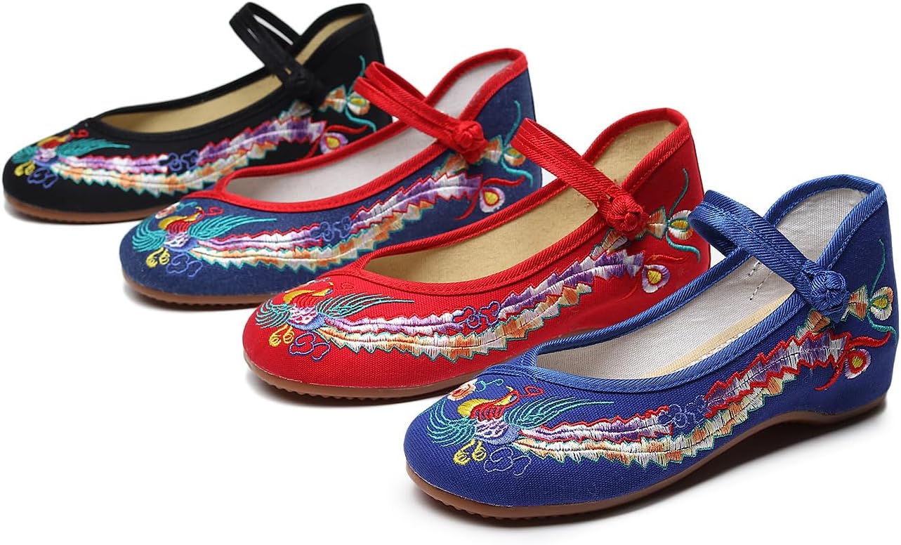 Chinese Embroidered Wedge Sandals Women's Multicolor Asian Traditional Mary Jane Ballet Yoga Shoes Rubber Sole Ethnic Style Loafers
