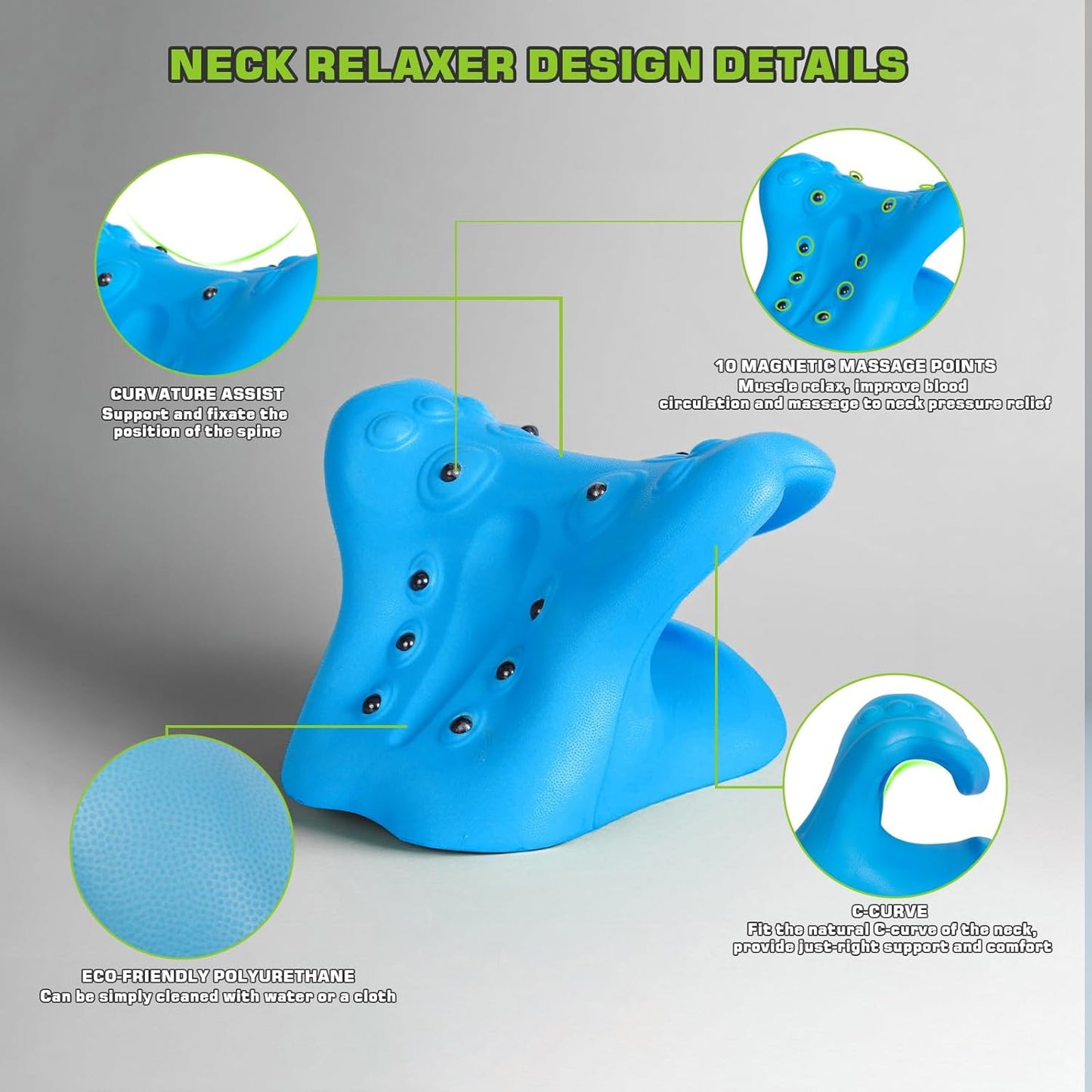 Neck Stretcher Cervical Traction Pillow with Magnetic Therapy Acupressure, Neck and Shoulder Relaxer for TMJ Pain Relief, C-Shaped Arch Design Chiropractic Pillow, Spine and Neck Corrector