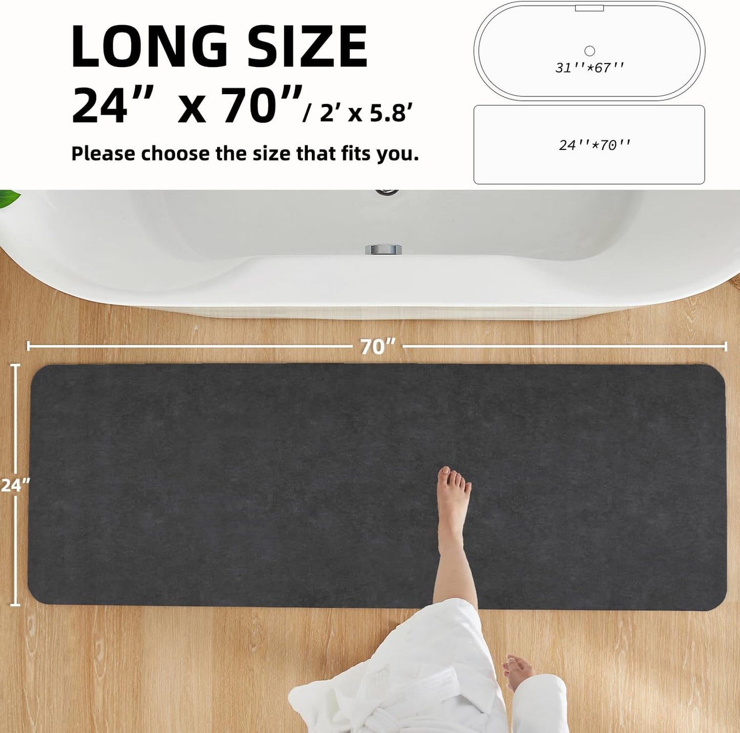TYUU Bath Mat, Bathroom Rugs Non Slip Washable Thin Absorbent Quick Dry Bath Mat Fits Under Door Bathroom Floor Mat Perfect for Bath, Shower, or Sink 24"x36" Dark Grey