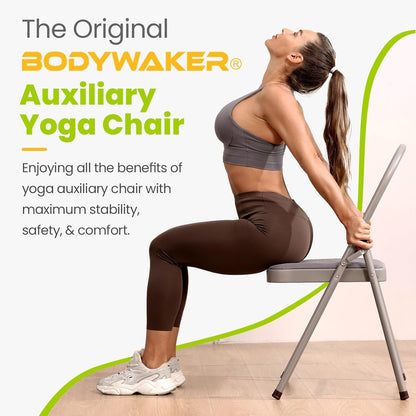 Foldable Yoga Auxiliary Chair with 3 Training Guide Posters for Versatile Exercises, Yoga Assist Handstand Chair with Detachable Lumbar Back Support for Stretching, Balance Training. (Black)