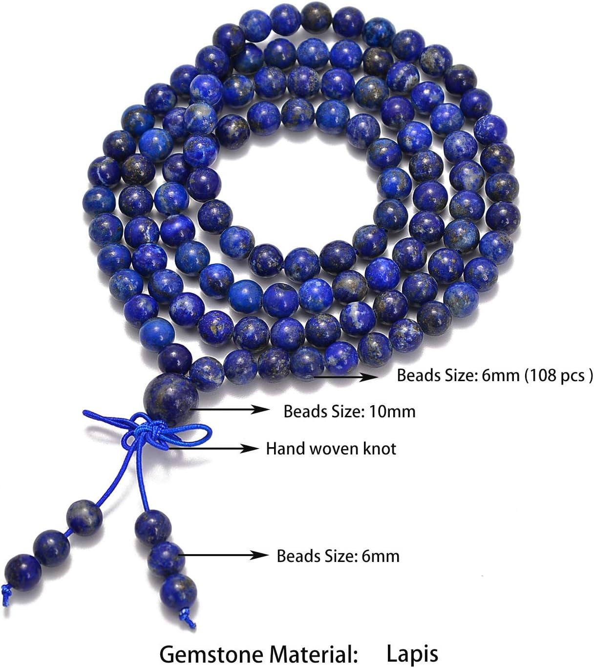 AD Beads 6mm Natural Healing Gemstones Buddhist 108 Prayer Mala Stretchy Bracelet Necklace