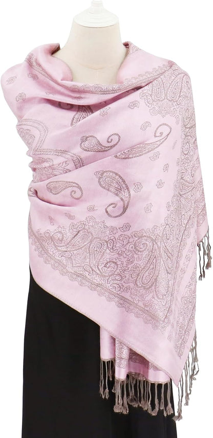 Ciormis Two Tone Silky Paisley Pashmina Shawl Scarf,Soft Women's Rave Jacquard Pashminas Wrap Scarves